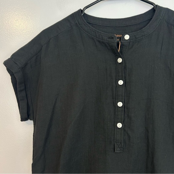 NWT Quince Gauze Short Roll Sleeve Button Front Black Top Size XS - Picture 4 of 10